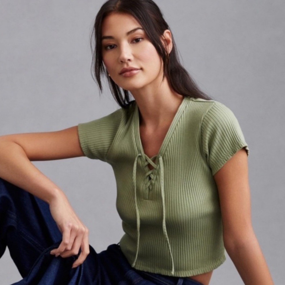 Anthropologie Olive Lace-Up Crop Top
